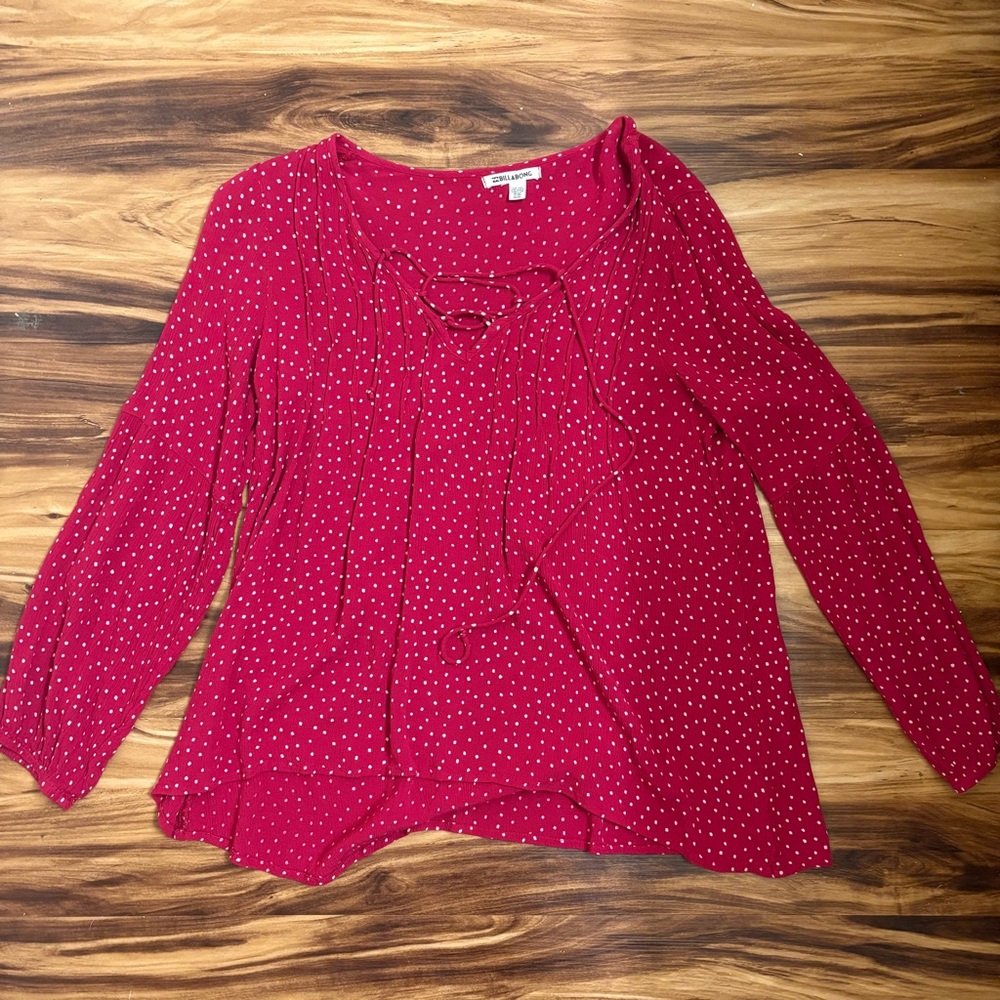 Billabong Red and White Polka Dot Blouse